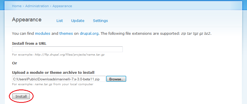 Installing Drupal Themes