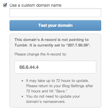 Linking your Custom Domain to Tumblr.